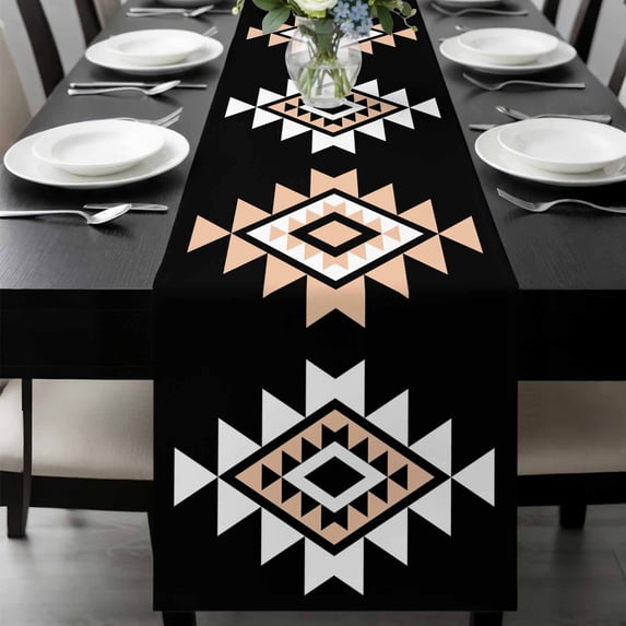 Black White Beige Boho Table Runner 72 Inches Long, Western Geometric Aesthetic Kitchen Coffee Dining Table Decoration for Home Party Birthday Wedding Home Decor 14x72 Inches