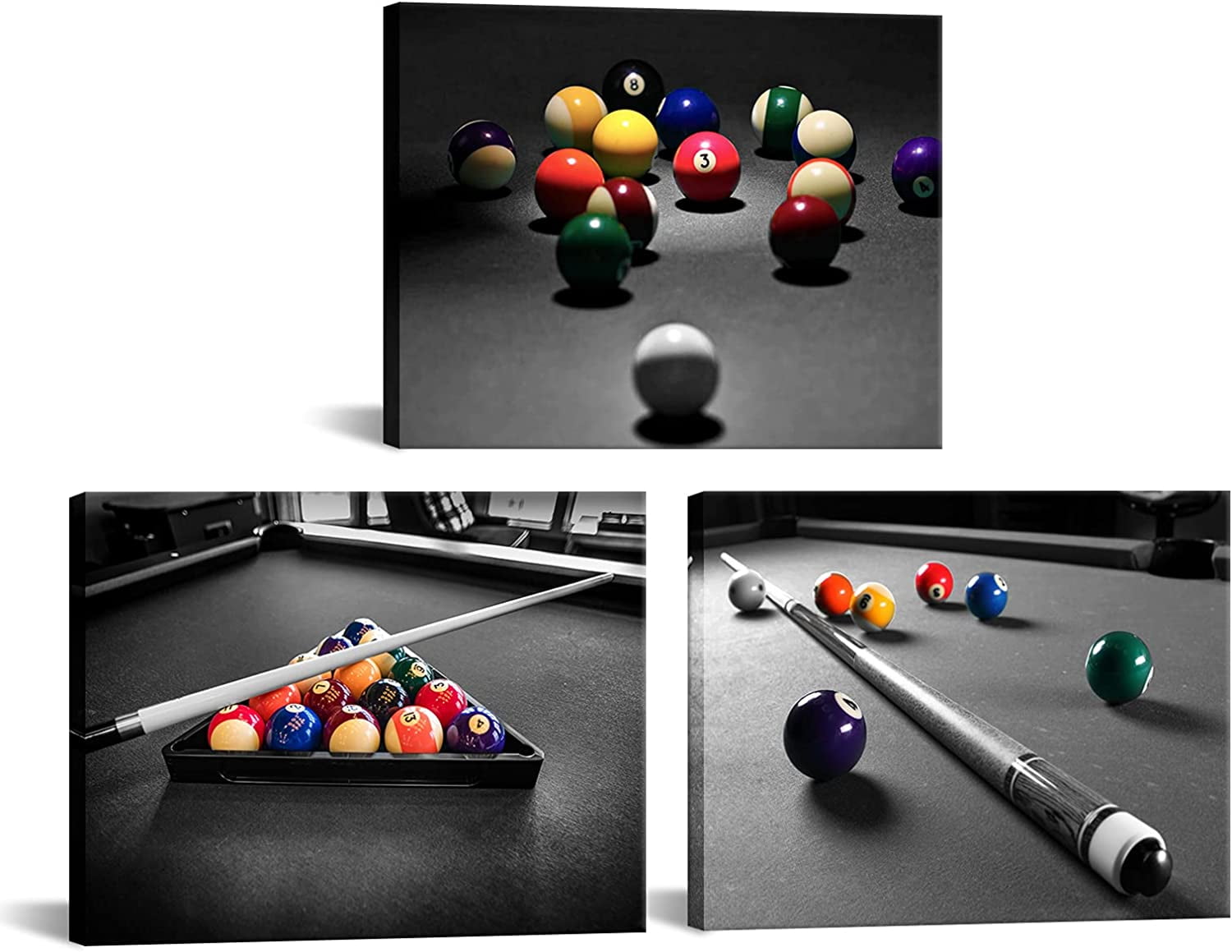 Black and White Billiards Wall Art Pool Table Room Decor Picture Canvas  Prints Framed Artwork Game Room Pool Room Boys Sports Room Wall Decor  12\, image size:1500x1159