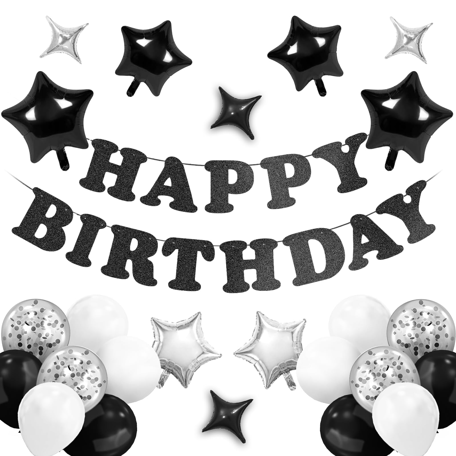 Black White Birthday Decorations for Men BSL1 Boys, Black Happy Birthday Decorations with Banner ...