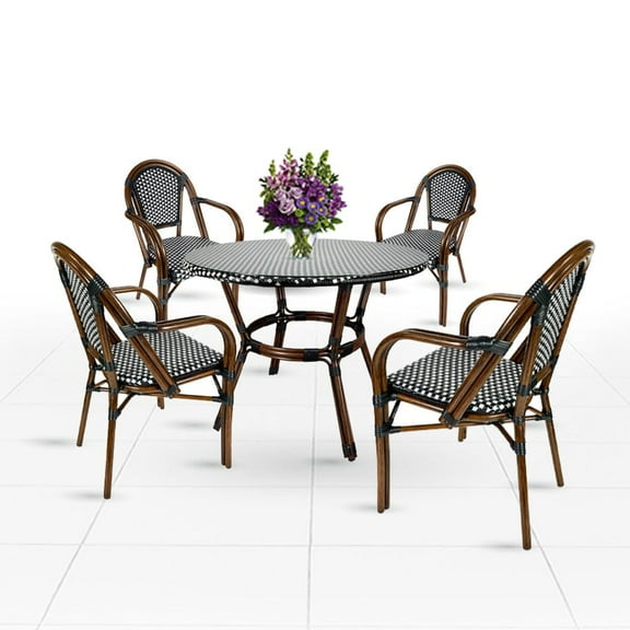 Black and White French Bistro Set Includes 40" Table and 4 Chairs with Arms by Chivari