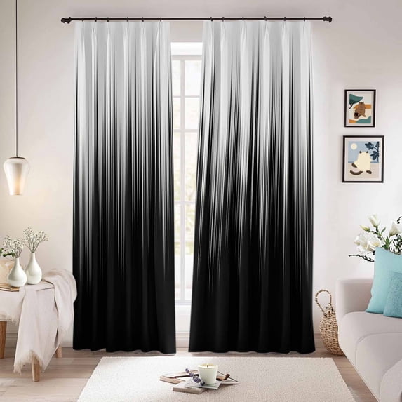 Black White Blackout Curtains for Bedroom/Living Room, Pinch Pleated Black Out Curtains, Modern Geometric Abstract Gradient Striped Room Darkening Window Drapes with Hooks 2 Panels, 59"x70"