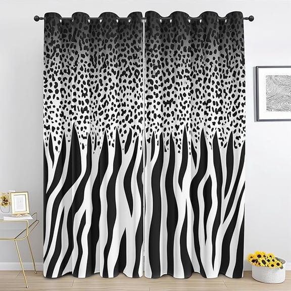 Black and White Blackout Curtains for Bedroom, Zebra Leopard Print Pattern Curtains, Abstract Modern Window Drapes for Living Room Home Decor 42"W x 84"L (Pack of 2)