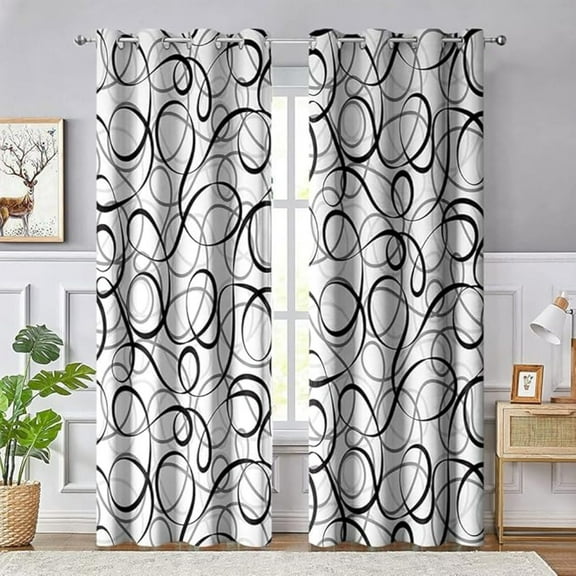 Black And White Blackout Curtains, Modern Abstract Gray Geometric Room Darkening Thermal Insulated Grommet Window Drapes For Living Room Bedroom Decor 53"W x 96"L (Pack of 2)