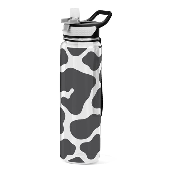 Black White Blocks Sport Water Bottle Tritan with Straw 1000ml Portable for Outdoor Daily Use