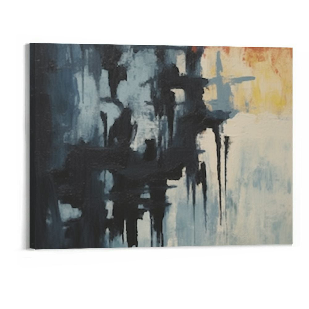Black White Blue Gray Abstract Wall Art Modern Home Office Canvas