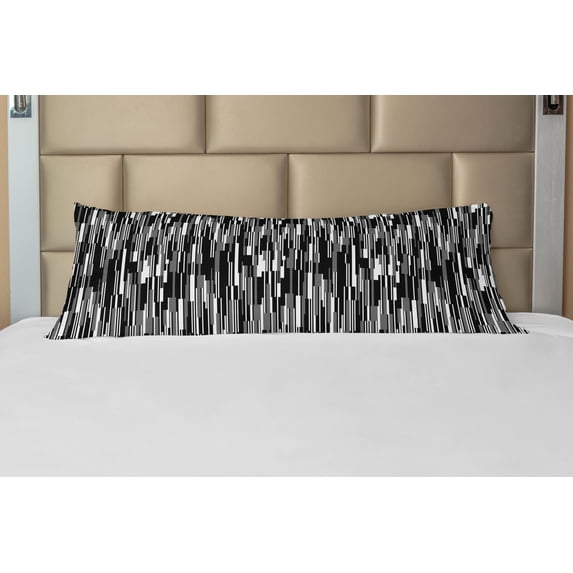 Black and White Body Pillow Case Cover with Zipper, Barcode Pattern Abstraction Vertical Stripes in Grayscale Colors, Decorative Accent Long Pillowcase, Black Grey White, by Ambesonne
