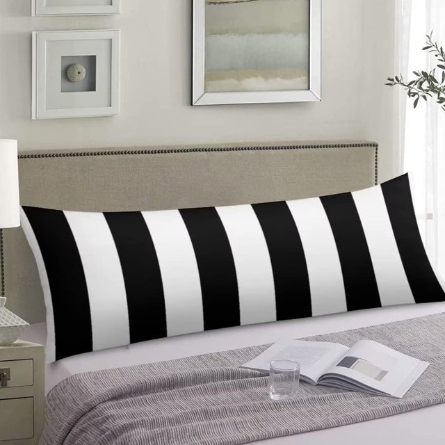 Black White Body Pillow Cover White and Black Stripe Cushion Long