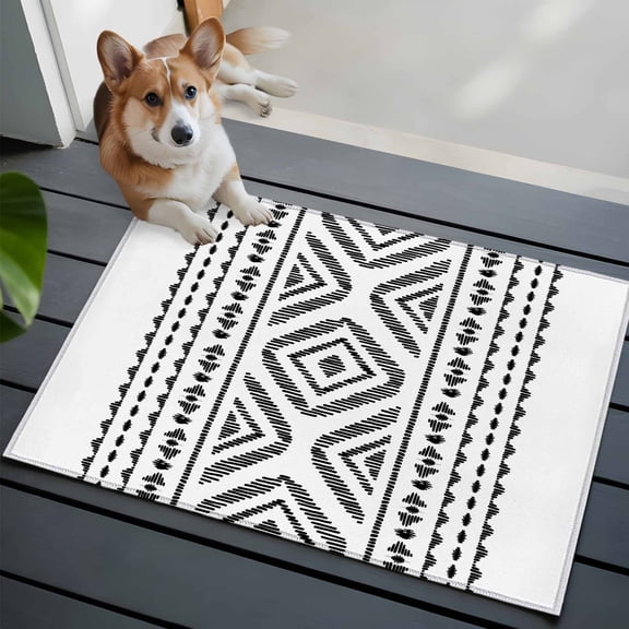 Black White Bohemian Front Door Rugs 2x3 ft Vintage Farmhouse Abstract Tribe Small Rug for Entryway Non Slip Washable Bathroom Door Mat Absorbent Floor Mat for Indoor Entrance