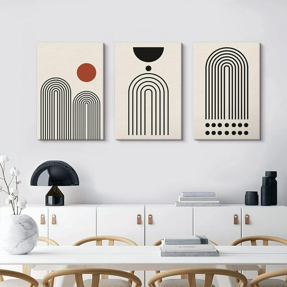 Black and White Boho Abstract Wall Art 3 Pieces Neutral Geometric Line Sun Canvas Prints Painting Geometry Artwork for Home Office Bedroom Bathroom and Living Room Wall Décor 12"x16"