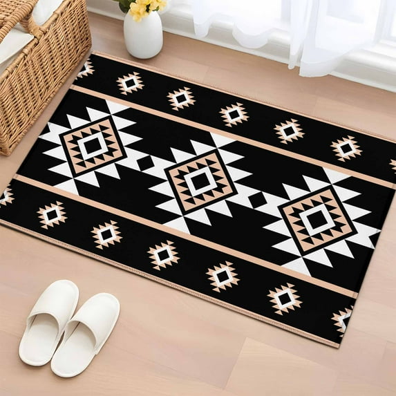 Black White Boho Bathroom Rug Washable 2x3 Entryway Rug Non Slip Modern ...