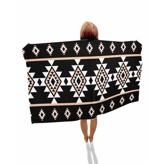 Black White Boho Beach Towels Oversized Super Absorbent, Modern Western Aztec Abstract Geometric Lightweight Bath Towel Quick Dry Sets For Bathroom/Pool/Rv Camping/Beach Play/Gym Room/Picnic 23"x47"
