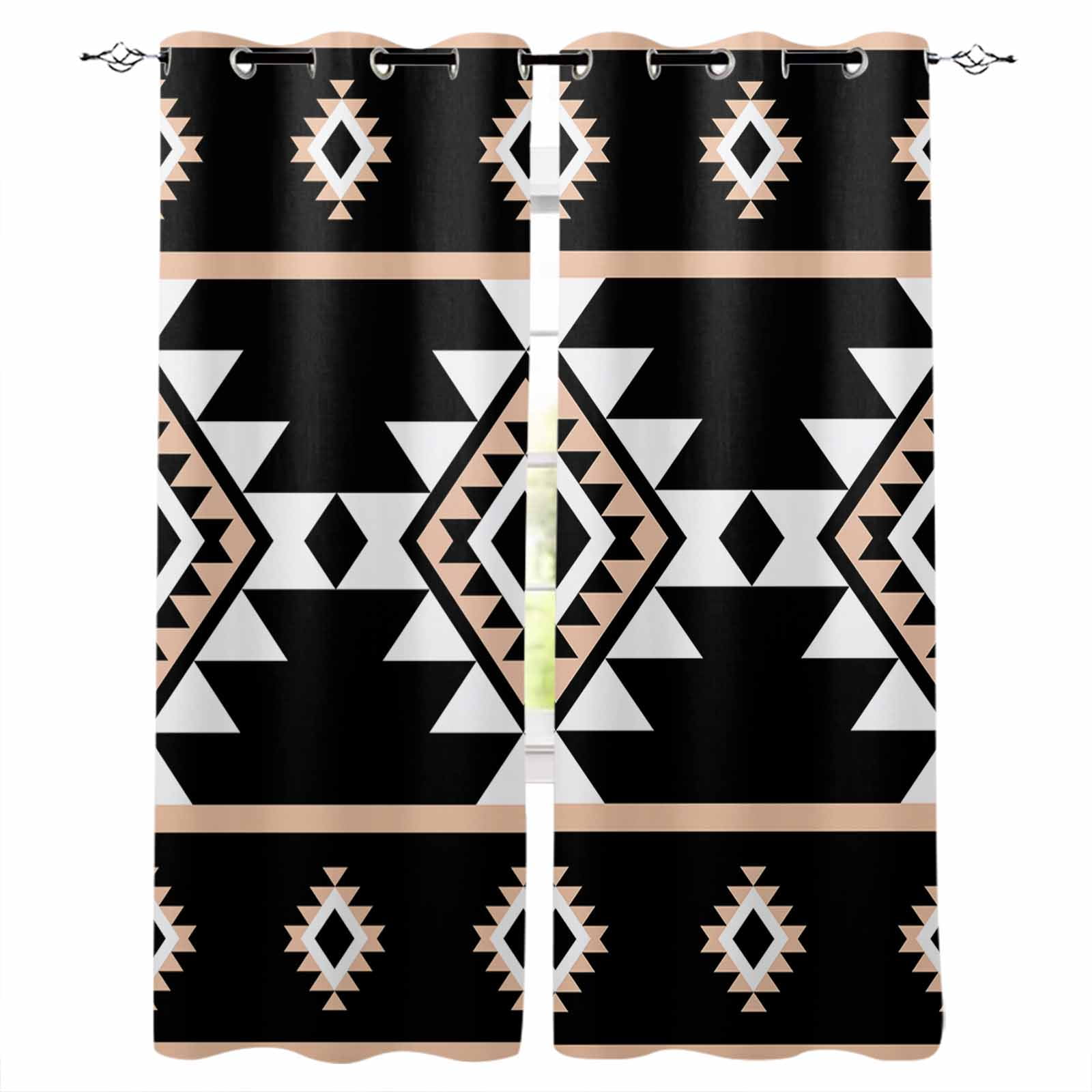 Black White Boho Blackout Curtains 96 Inches Long, Modern Western Aztec ...
