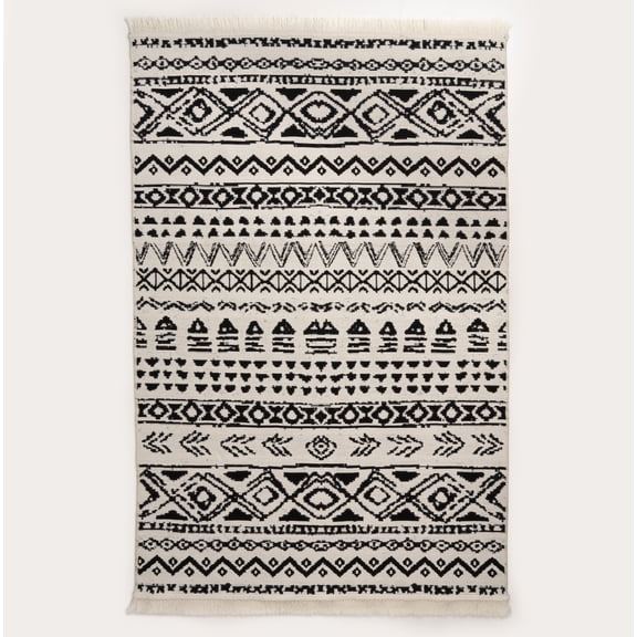 House of Gwen Boho Black & White Cotton Washable Reversible Area Rug for Living Room Bedroom Dining Room, 4'x6'