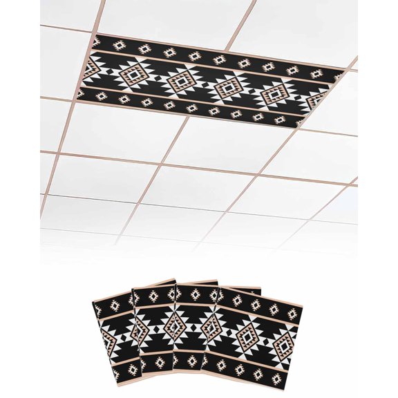 Black White Boho Fluorescent Light Covers for Ceiling Lights 4x2 feet,4 Pack Magnetic Light Filters for Classroom,Modern Western Aztec Abstract Geometric Fluorescent Light Shade Panel for Office