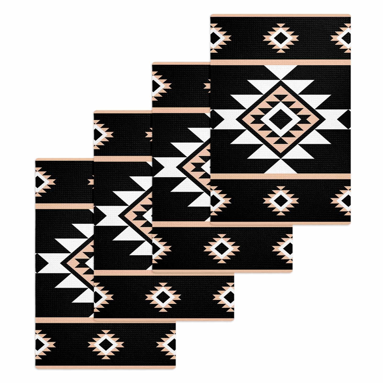 Black White Boho Hand Towels Set,Waffle Weave Kitchen Towels 4Pcs ...