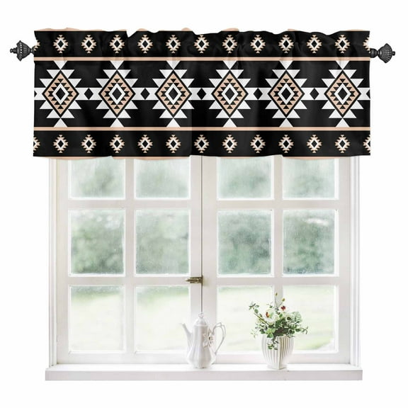 Black White Boho Kitchen Valances for Windows 60x18 Inch Kitchen Curtains Valances Rod Pocket Modern Western Aztec Abstract Geometric Bathroom Window Valances for Window Treatment Decor