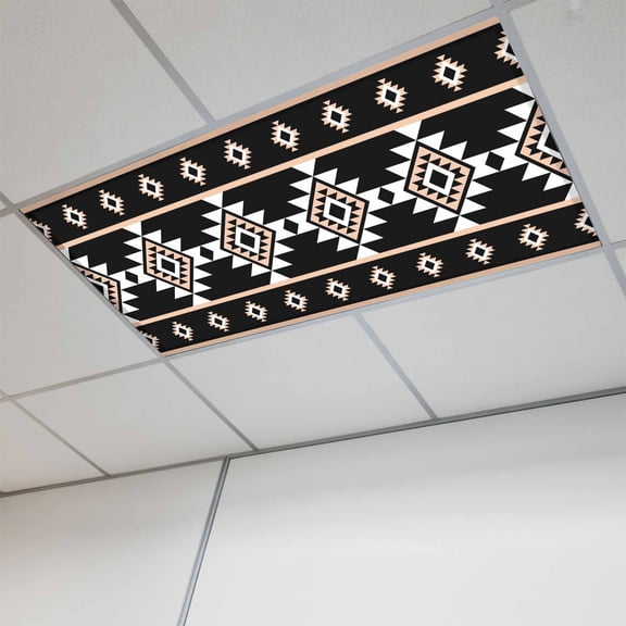 Black White Boho Magnetic Fluorescent Light Covers for Ceiling Lights 2x4Ft, Modern Western Aztec Abstract Geometric Office Classroom Kitchen Drop Ceiling Light Covers Filters Shade Panel 1 Pack