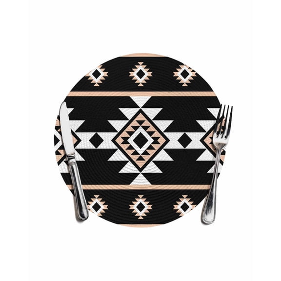 Black White Boho Round Placemats for Dinning Tables,Heat-proof Braided Table Mats 13 Inch,Modern Western Aztec Abstract Geometric Washable Place Mat for Kitchen Restaurant Party Decor Table Setting
