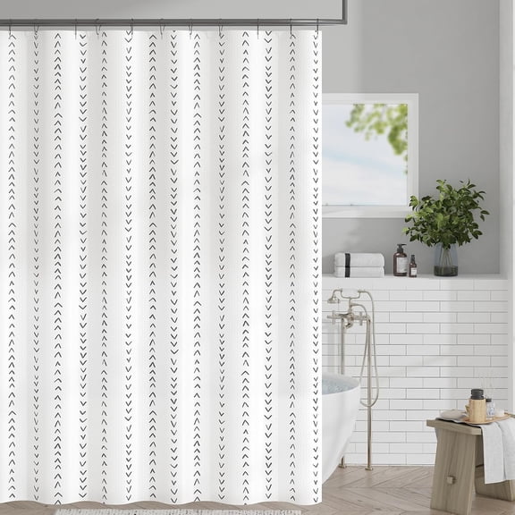 Black and White Boho Shower Curtain Herringbone Zig Zag Waterproof Fabric Bohemian Modern Farmhouse Arrow Geometric Shower Curtains for Bathroom with 12 Hooks 72x72 Inches