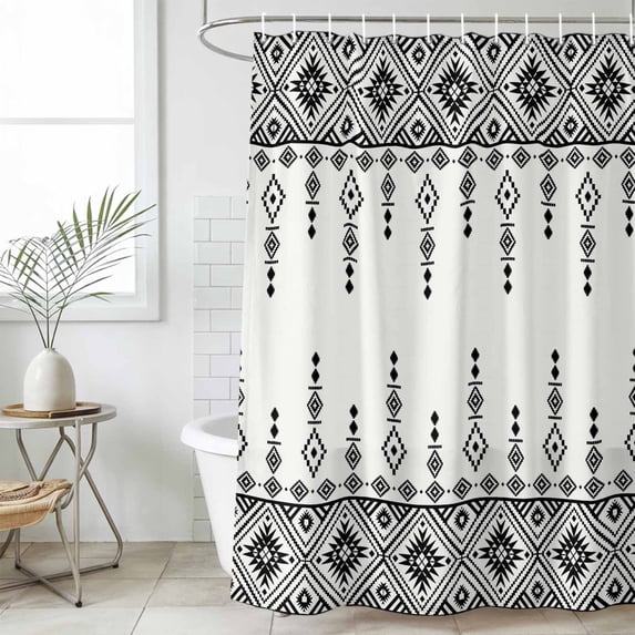 Black White Boho Shower Curtain Set, Waterproof Shower Curtains for Bathroom, Vintage Ethnic Tribe Abstract Art Retro Washable Fabric Cloth Bath Curtain for Bathtub Decoration with Hooks 54x78 Inches