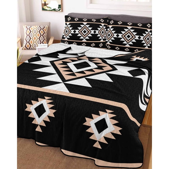 Black White Boho Twin Size Down Alternative Comforter, Lightweight Comforter Quilt Bedding Set with Pillow Shams Modern Western Aztec Abstract Geometric All Seasons Bed Comforter Duvet Insert 68"x86"