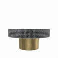 thumbnail image 1 of Black & White Bone Inlay Coffee Table – Round Floral Motif with Brushed Gold Base, Handmade Accent Table, 1 of 8