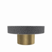 Black & White Bone Inlay Coffee Table   Round Floral Motif with Brushed Gold Base, Handmade Accent Table