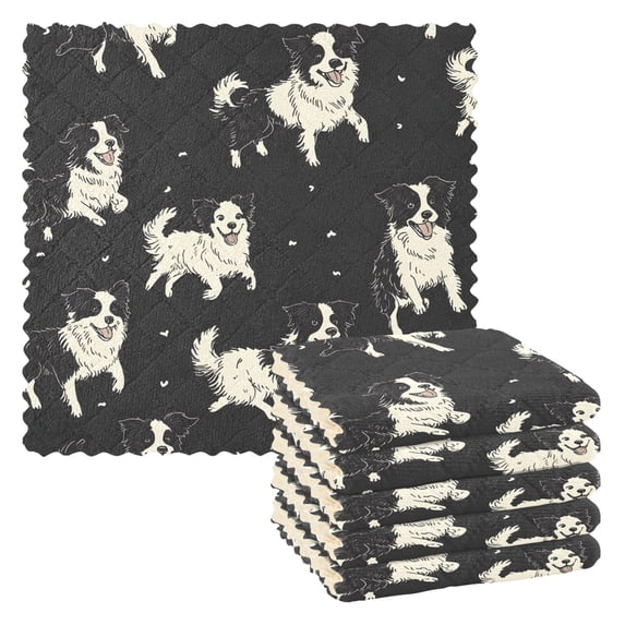 Black - White Border Collie Kitchen Cloth Dish Towels for Drying ...
