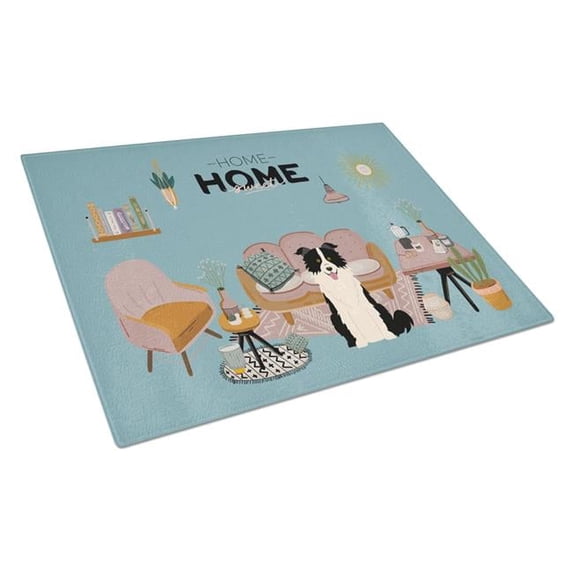 Black White Border Collie Sweet Home Glass Cutting Board - Large