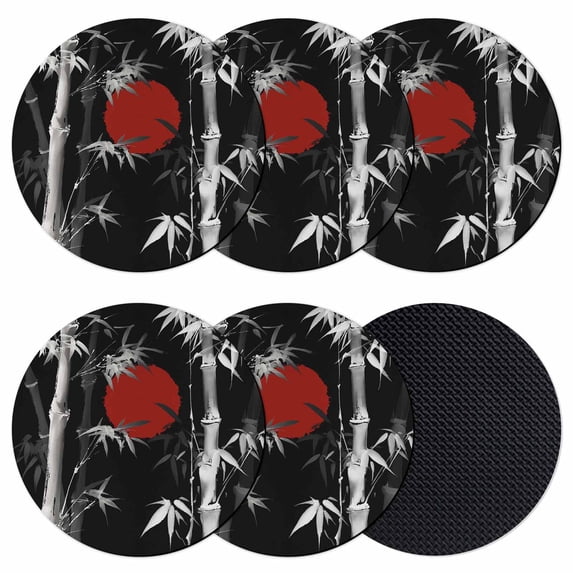 Black White Botanical Coasters Set of 6, Absorbent Coasters for Drinks, Red Moon Ink Wash Art Classic Coaster for Desk Coffee Table Protection, Home Decor House Warming Gifts 4"
