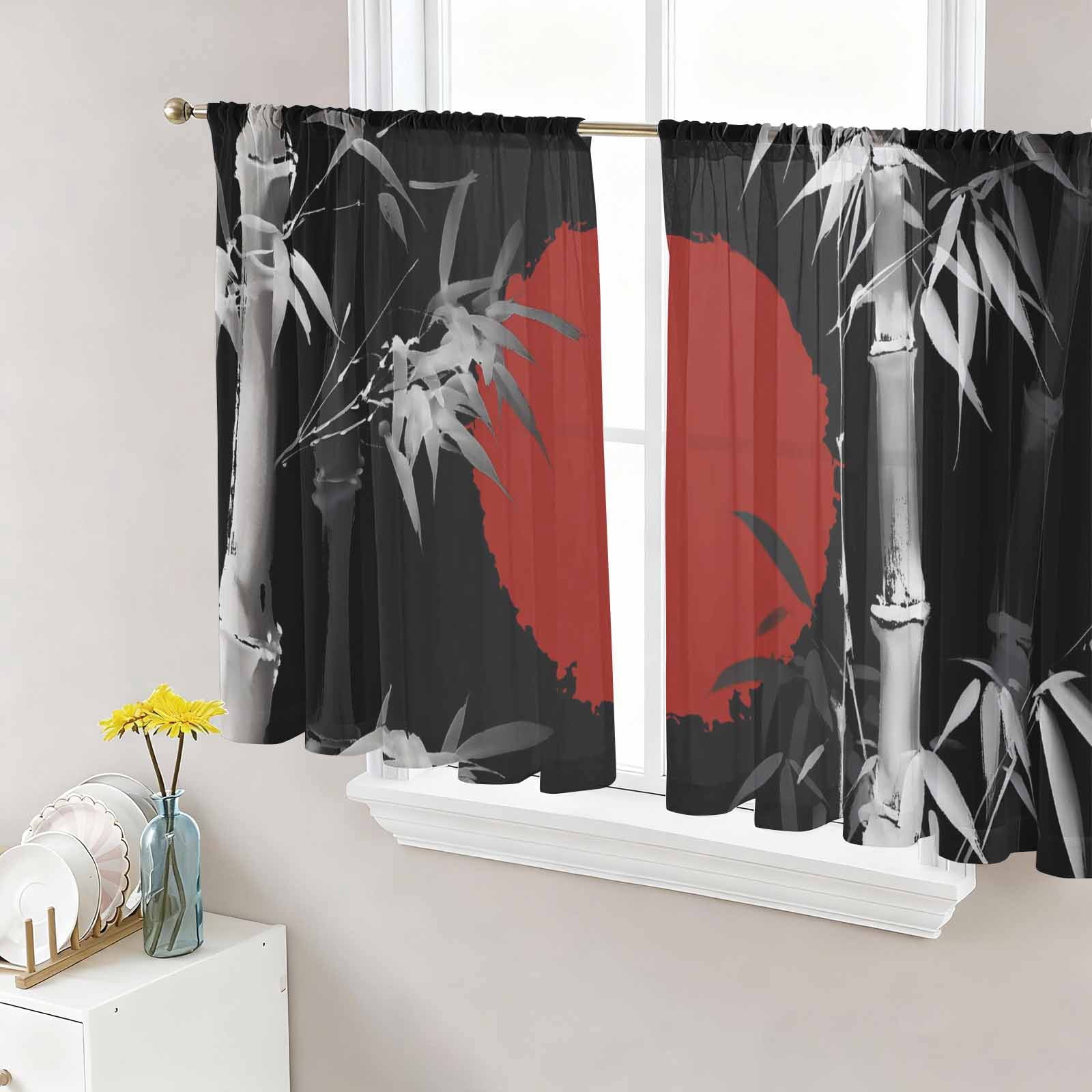 Black White Botanical Sheer Curtains 45 Inches Length 2 Panels Set ...