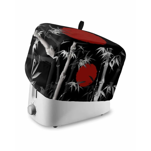 Black White Botanical Toaster Cover 2 Slice, Small Kitchen Appliance Covers, Red Moon Ink Wash Art Classic Toaster Oven Cover with Loop, Bread Machine Cover Polyester Dust Cover Protection