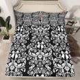 thumbnail image 1 of Black White Bowknot Fitted Sheet Antique Victorian Damask Sheets,Bowknot Bed Sheets Twin,Vintage Floral Gothic Bedding Set （No Top Sheet）, 1 of 6