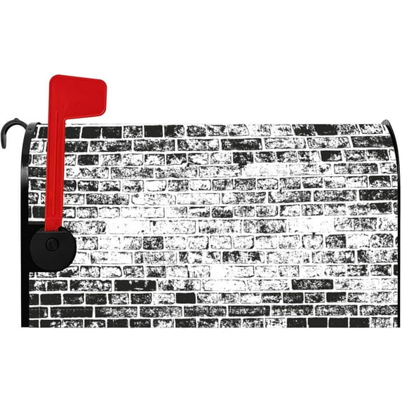Black and White Brick Wall Mailbox Cover Old Grain Vintage Texture Old Wall Magnetic Mailbox Covers Welcome Home Mail Box Wraps Post Letter Box Cover Standard Size 18x21 Inch for Yard Home