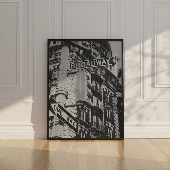 Black White Broadway Times Square New York City Street Sign Graphic Poster Unframed Paper Print