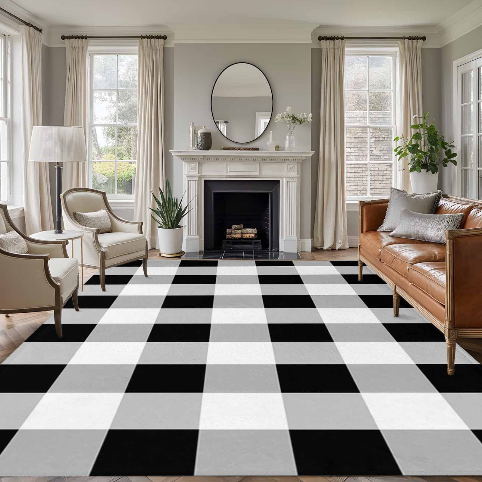 Black White Buffalo Check Area Rugs 5x8 for Living Room, Farmhouse ...