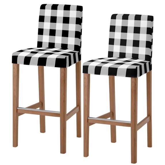 Black White Buffalo Check Bar Stool Cover Set of 2, Farmhouse Plaid Modern Geometric Stretch Bar Chair Cover, Removable Washable Pub Counter Stool Chair Slipcover for Kitchen Dining Room Pub Cafe