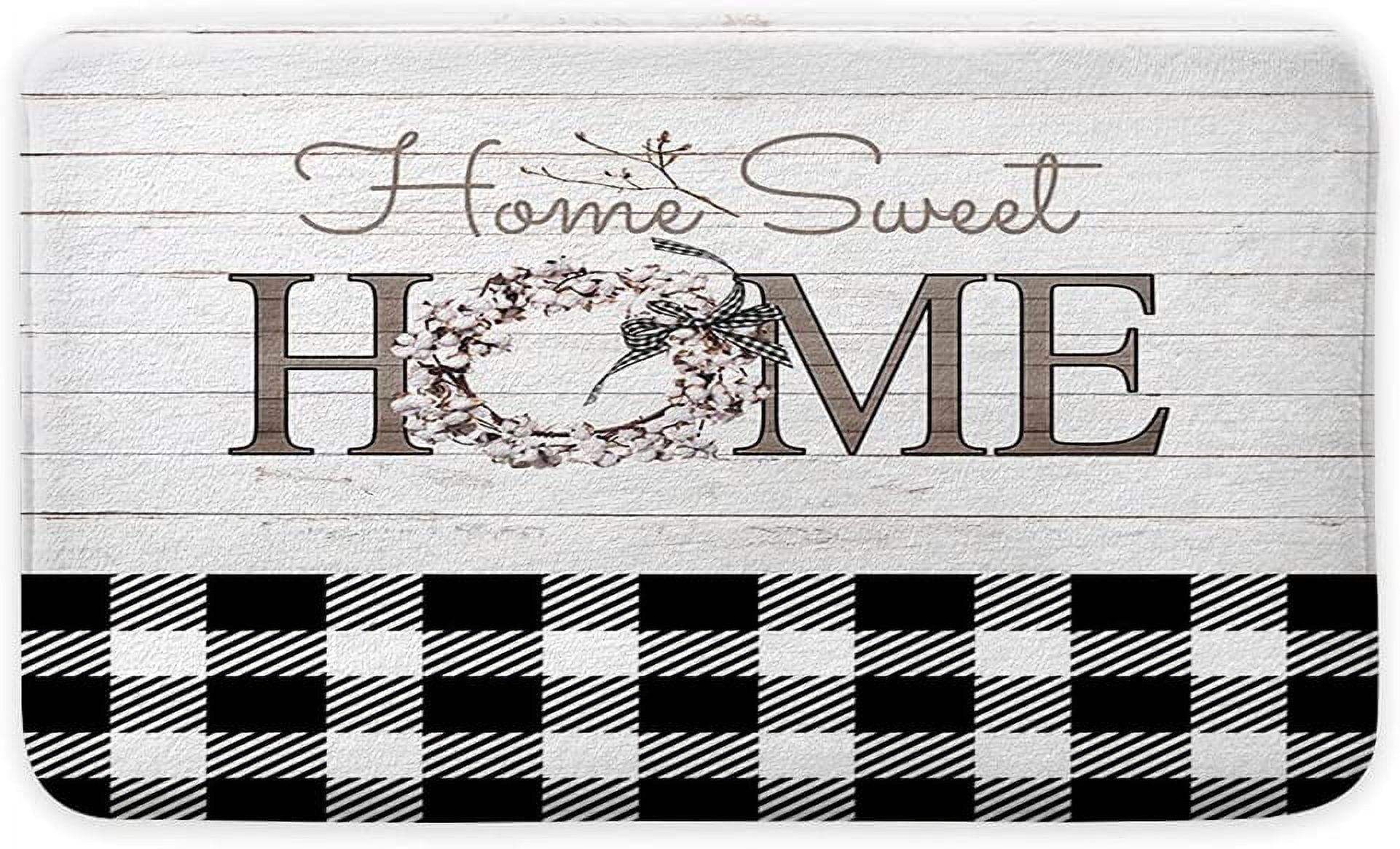 Black White Buffalo Check Bath Rug Mats, Rustic Home Sweet Home Floral