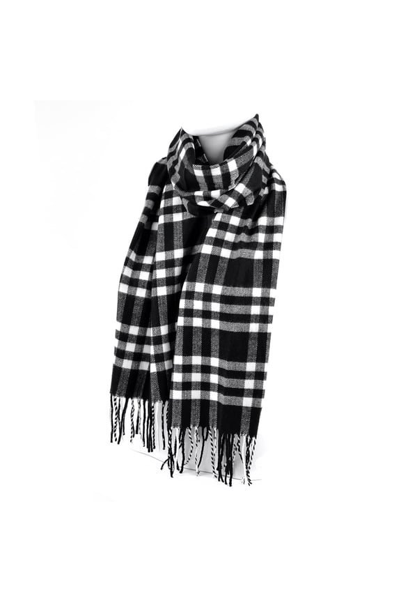 Black/White Buffalo Check Fall/Winter Scarf for Men & Women-Plaid Color Soft Feels Acrylic Scarves