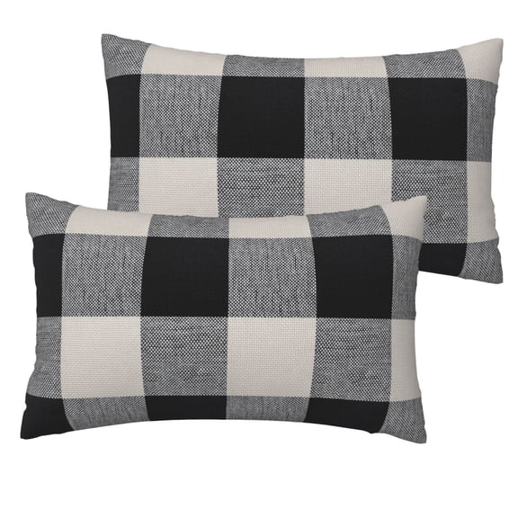 Black and White Buffalo Check Lumbar Pillow Covers 12x20 Inch Set of 2, Double Sided Faux Linen Rectangular Farmhouse Rustic Decor Cushion Covers for Sofa Couch Bed Chair