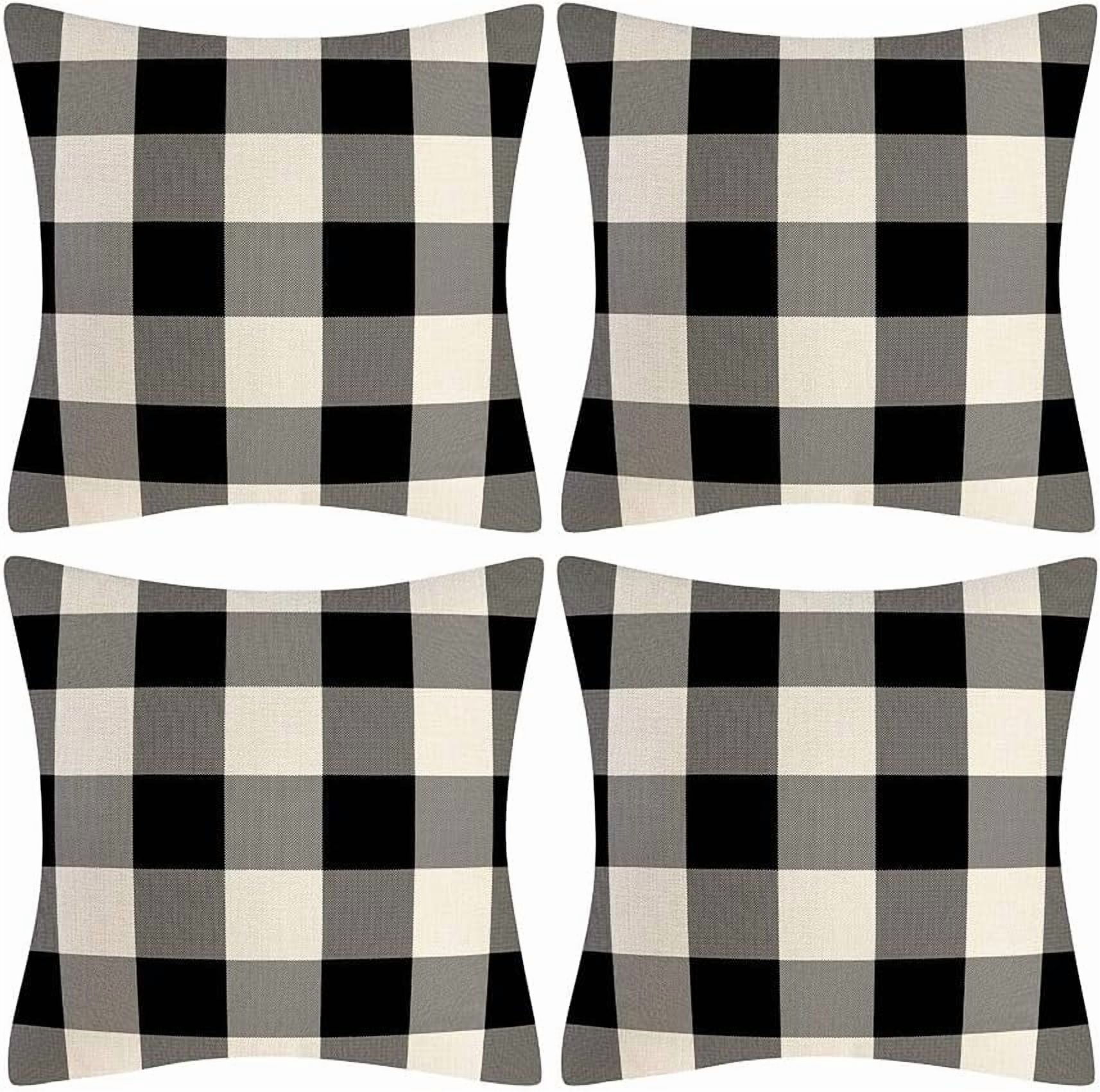 Black and White Buffalo Check Plaid Throw Pillow Covers Farmhouse Decorative Throw Pillow Case Indoor Outdoor Cushion Cover Pillowcase for Sofa 18 x 18 Inch Set of 4
