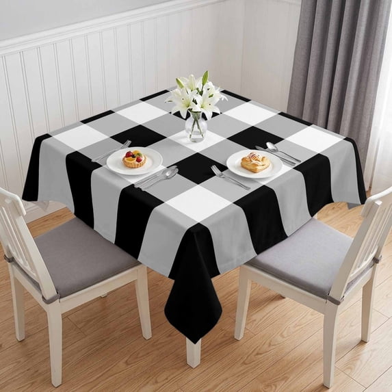 Black White Buffalo Check Table Cloth Waterproof Tablecloths, Farmhouse Plaid Modern Geometric Tablecloth Dining Table Cover for Kitchen Party Tabletop Outdoor, Square Tablecloth 54x54 Inch