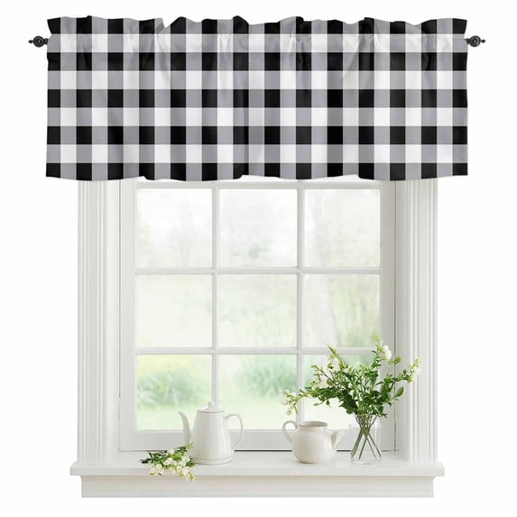 Bedliving Black White Buffalo Check Window Valance for Kitchen Bathroom Laundry Room, 54 x 18 Inch Rod Pocket Short Curtain, 1 Panel