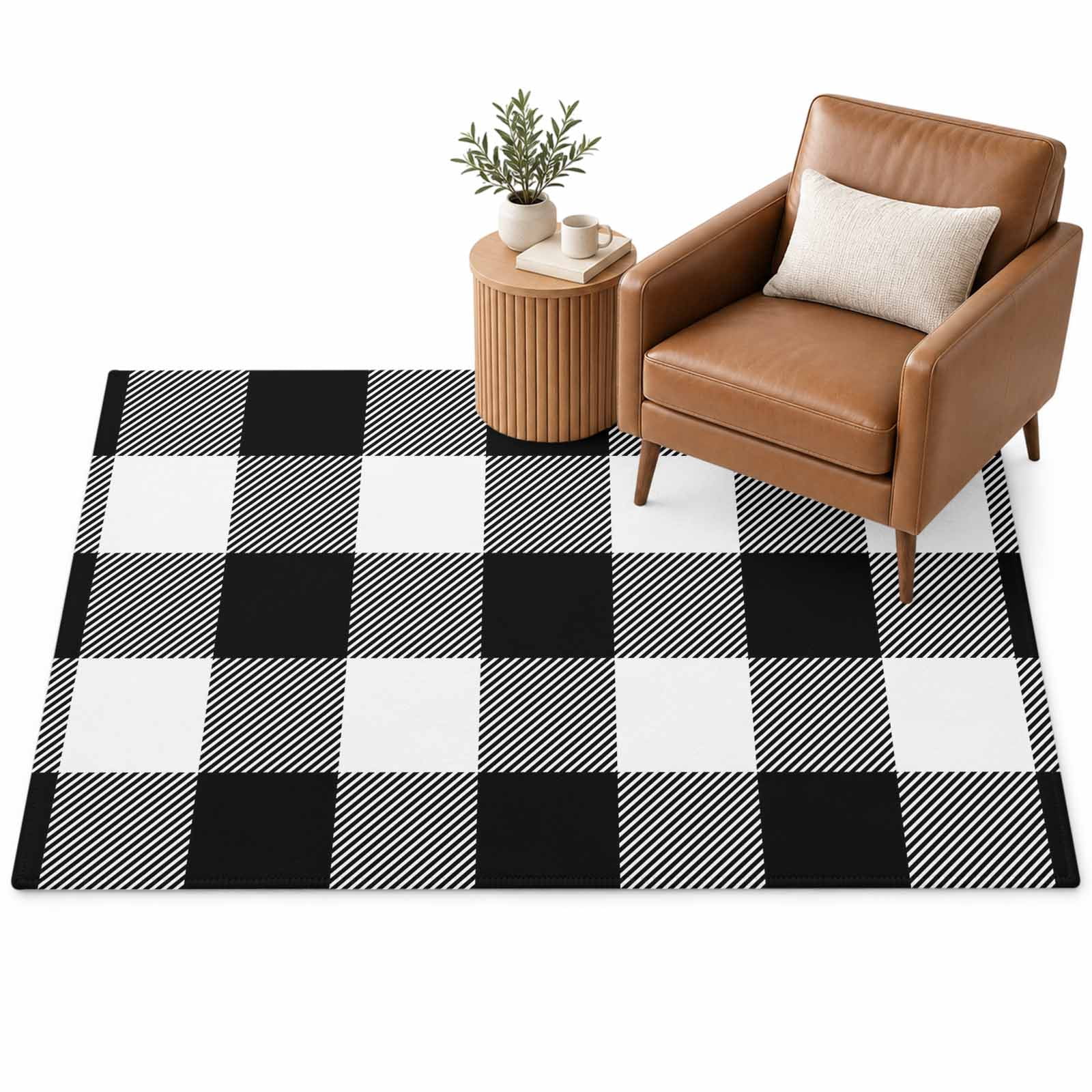 Black White Buffalo Plaid Area Rug 2.7'x5', Modern Abstract Soft Mat ...
