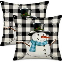 Black White Buffalo Plaid Christmas Snowman Pillow Covers Winter Let it Snow Snowflake Holiday Farmhouse Decoration Throw Pillow Cover Home Xmas Holly Berry Set of 2 18x18 Inch Cushion Case