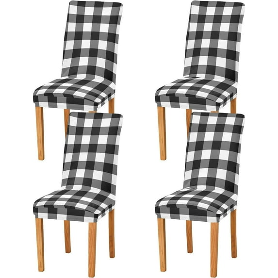 Black White Buffalo Plaid Dining Chair Covers Set of 4 Spandex Stretch Chair Slipcover for Dining Room Hotel Banquet