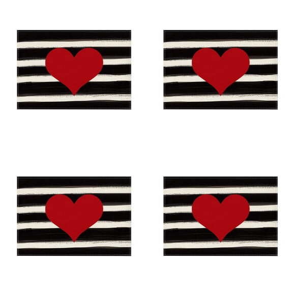 Black White Buffalo Plaid Love Valentine Placemats Set of 4, 12x17 Inch Seasonal Anniversary Holiday Table Mats for Party Kitchen Dining Decoration 4PC