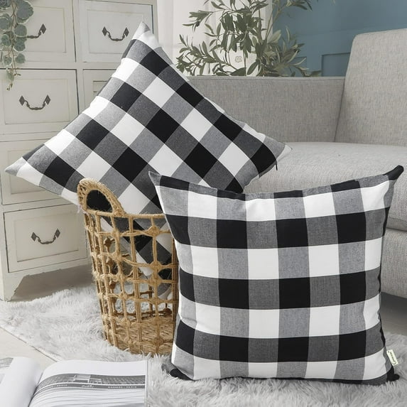 Black and White Buffalo Plaid Pillow Covers 18x18 Set of 2 Black Check Plaid Outdoor Pillow Covers 18x18 Black Throw Pillows for Farmhouse Christmas Decor