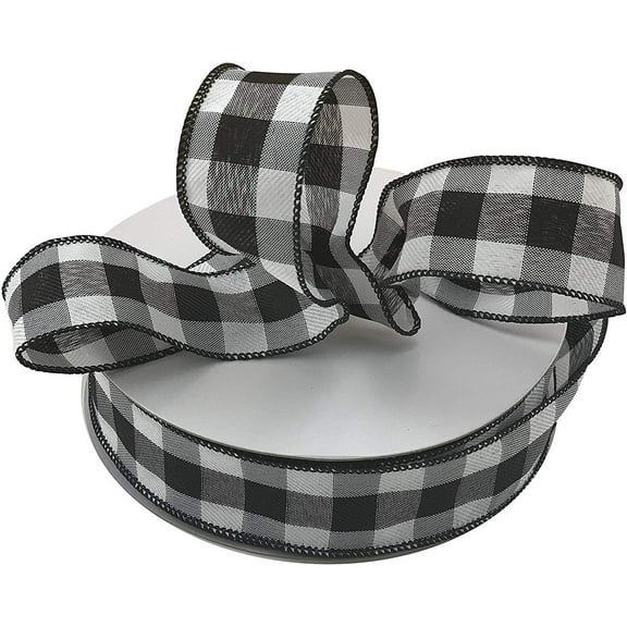 Black White Buffalo Plaid Ribbon - 1 1/2" x 50 Yards, Wired Edge, Christmas Ribbon, Wreath, Farmhouse Decor