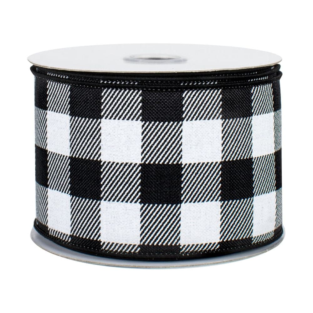 GIFTWRAP ETC. Black White Buffalo Plaid Ribbon - 2 1/2" x 10 Yards, Wired Edge, Christmas, Birthday, Rustic, Farmhouse, Wreath